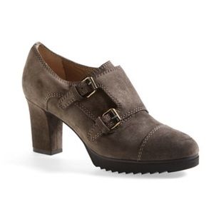 Anyi Lu Nancy Double Monk Strap Bootie Brown Suede